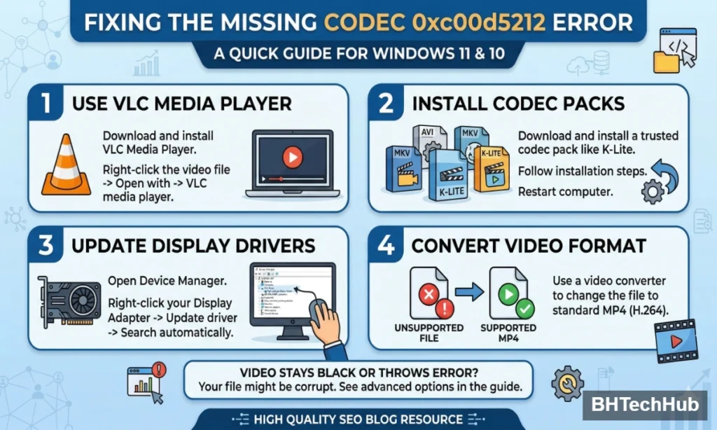 Step-by-step guide to fix missing codec 0xc00d5212 on Windows 11 and 10